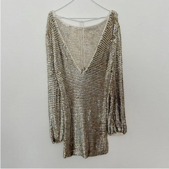 Retrofete Tara Sequin Crochet Mini Dress Gold